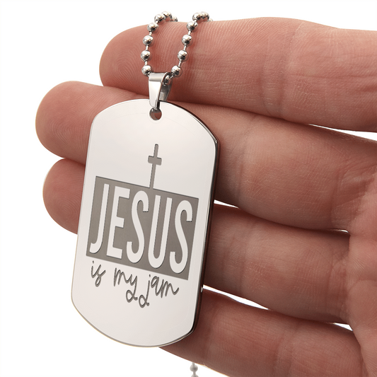 Jesus is My Jam Engraved Dog Tag Necklace