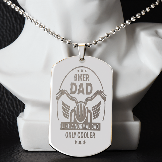 Cool Biker Dad Engraved Dog Tags Necklace