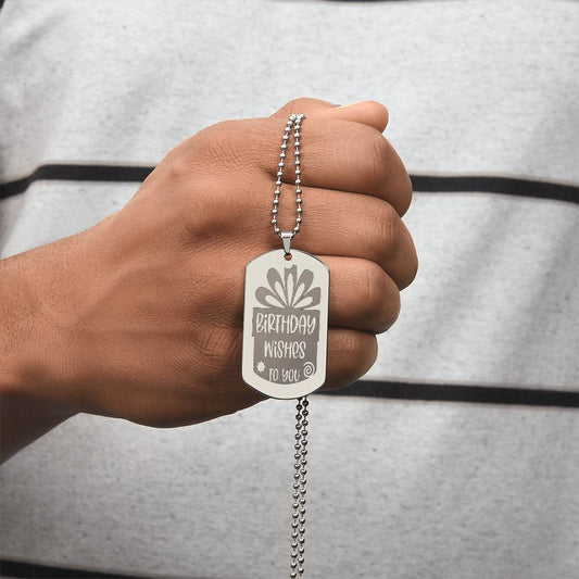 Birthday Wishes to You Engraved Graphic Dog Tags Necklace