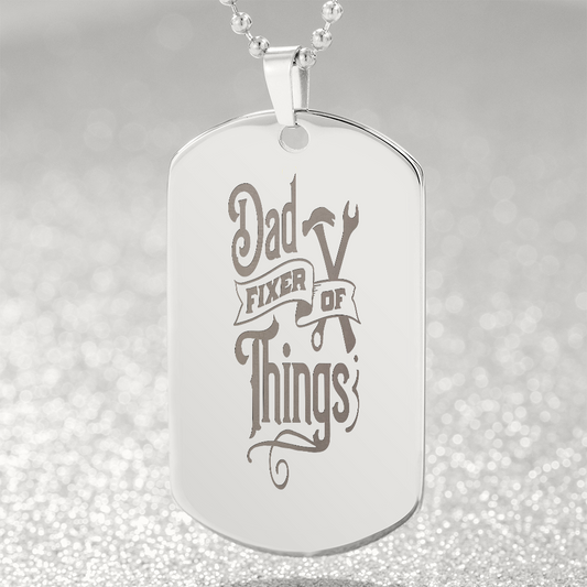 Dad Fixer of Things Father's Day Engraved Dog Tags Necklace