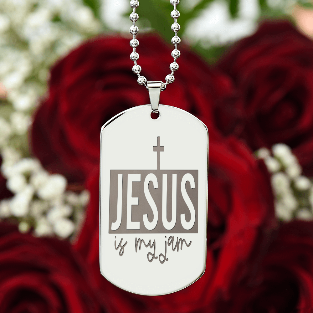 Jesus is My Jam Engraved Dog Tag Necklace