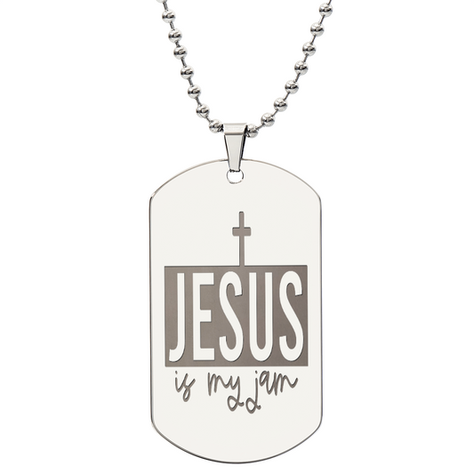 Jesus is My Jam Engraved Dog Tag Necklace