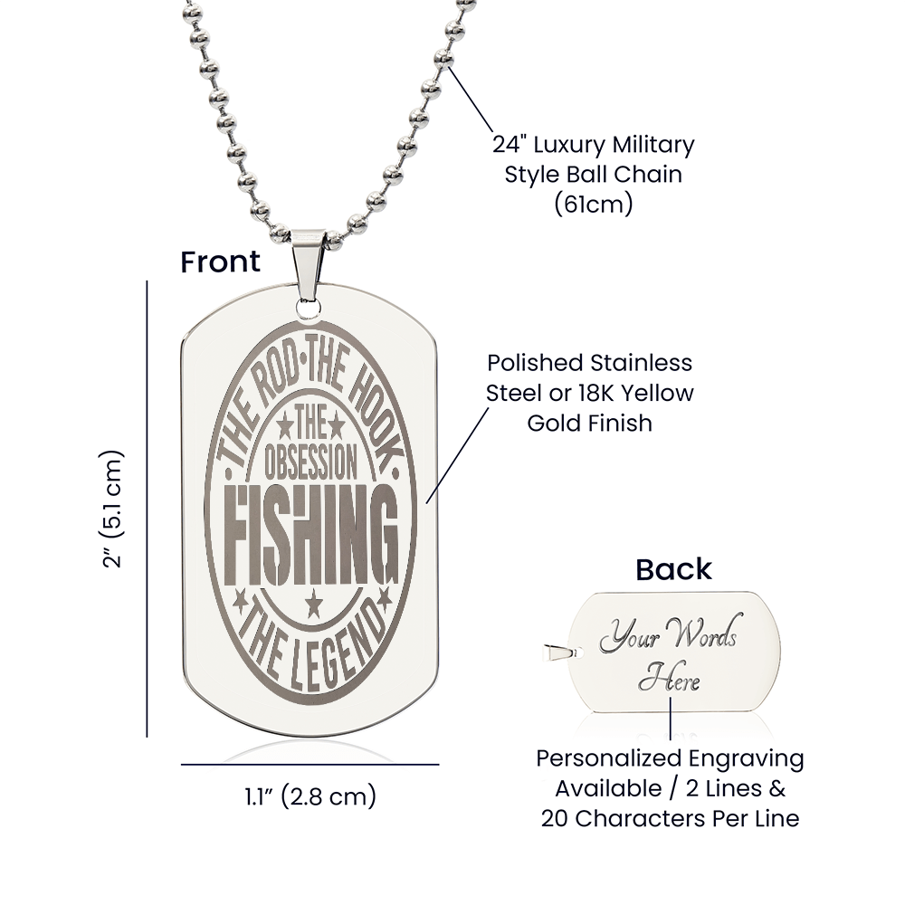 The Rod The Hook The Legend Fishing Obsession Engraved Dog Tags Necklace