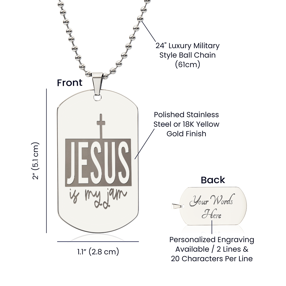 Jesus is My Jam Engraved Dog Tag Necklace