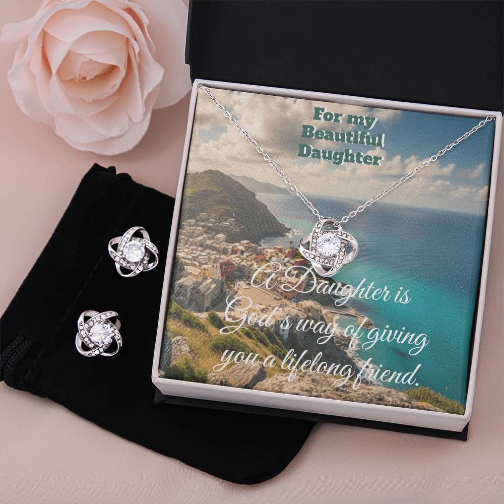 For My Daughter My Lifelong Friend Love Knot Earrings & Necklace Gift Set