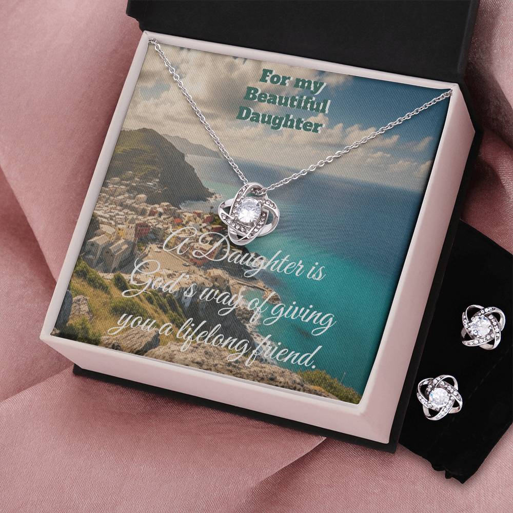 For My Daughter My Lifelong Friend Love Knot Earrings & Necklace Gift Set