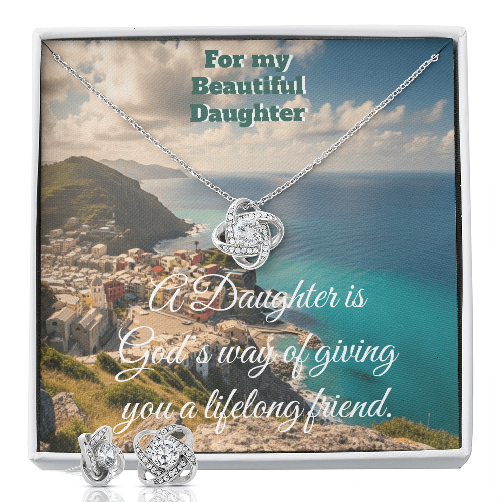For My Daughter My Lifelong Friend Love Knot Earrings & Necklace Gift Set