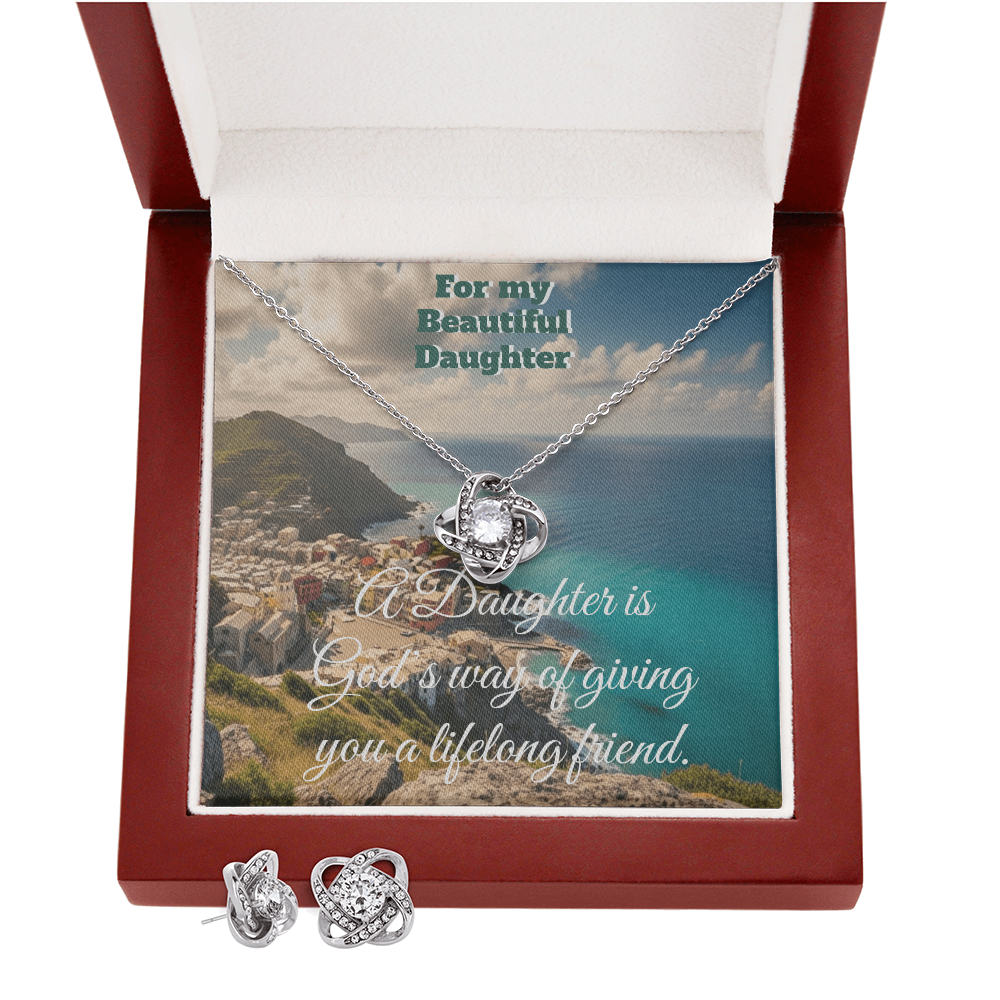 For My Daughter My Lifelong Friend Love Knot Earrings & Necklace Gift Set