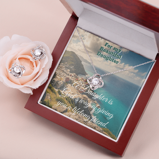 For My Daughter My Lifelong Friend Love Knot Earrings & Necklace Gift Set