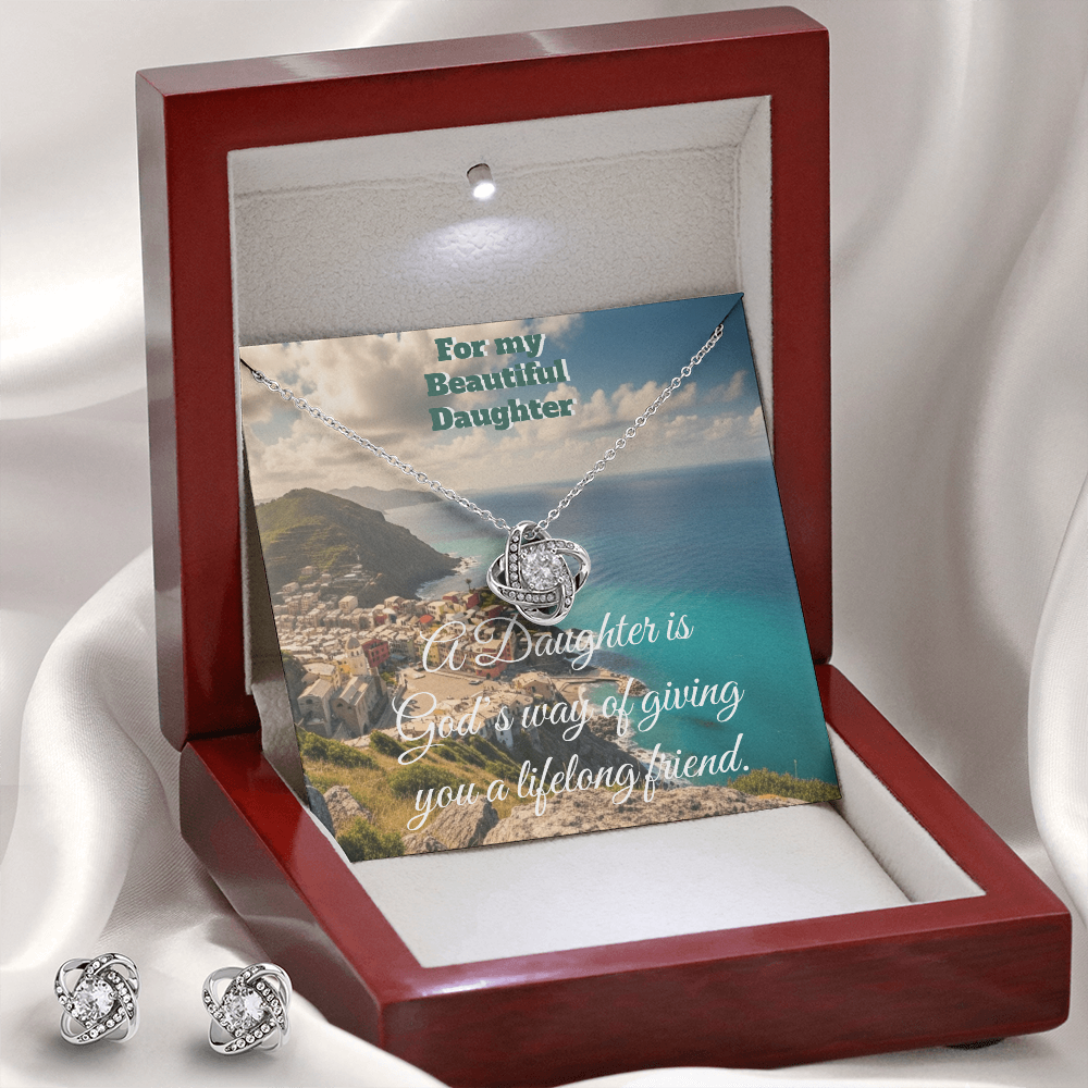 For My Daughter My Lifelong Friend Love Knot Earrings & Necklace Gift Set