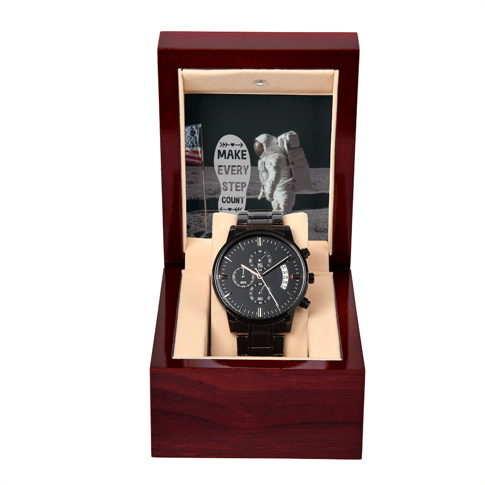 Make Every Step Count Black Chronograph Watch