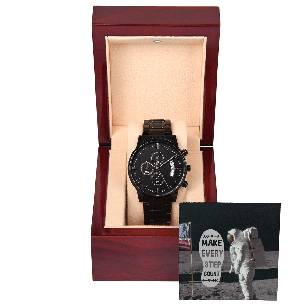 Make Every Step Count Black Chronograph Watch