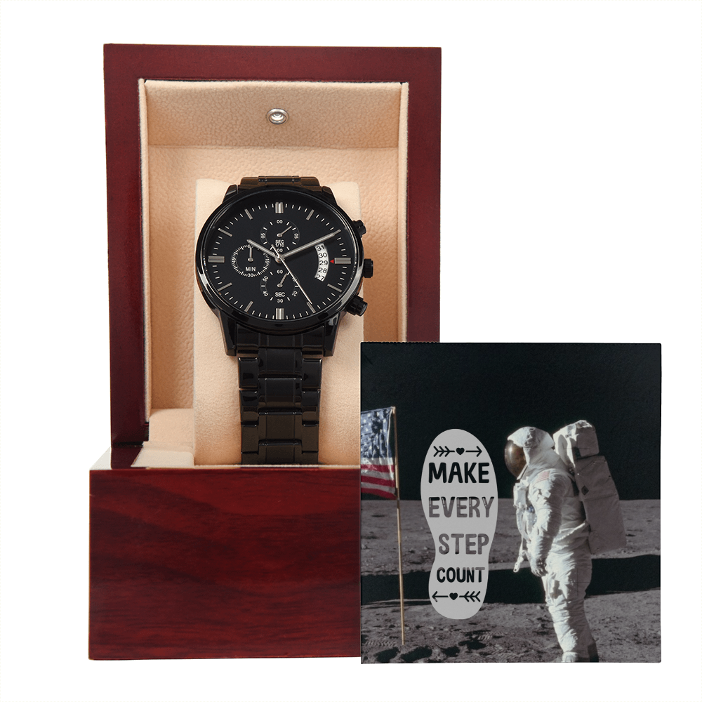 Make Every Step Count Black Chronograph Watch