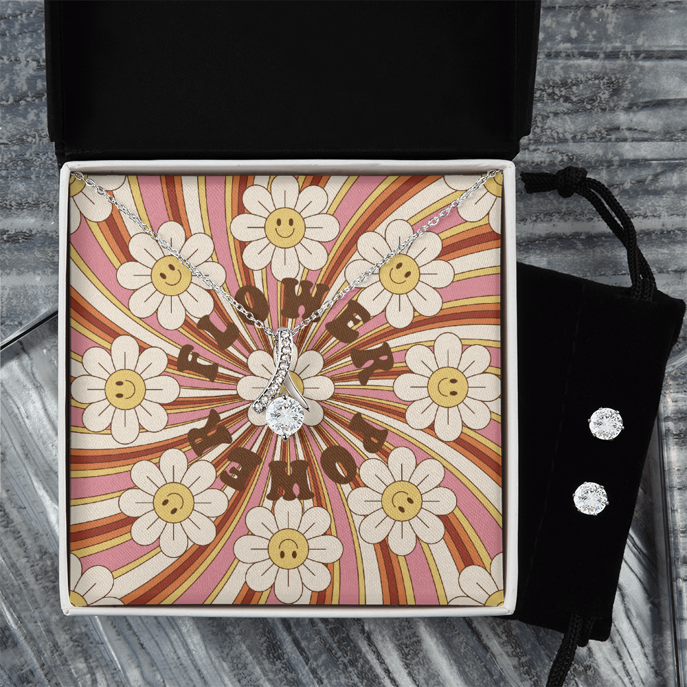 1970's Flower Power Alluring Beauty Necklace & Earring Jewelry Gift Set