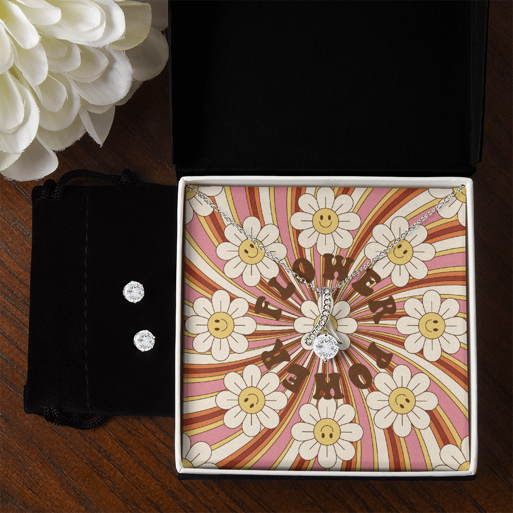 1970's Flower Power Alluring Beauty Necklace & Earring Jewelry Gift Set