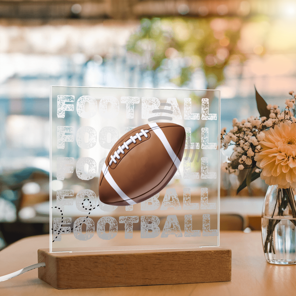 Football Fan Printed Square Acrylic Plaque with LED Base