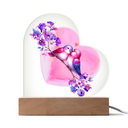 Two Love Birds on Heart-shaped Acrylic Sign with LED Light