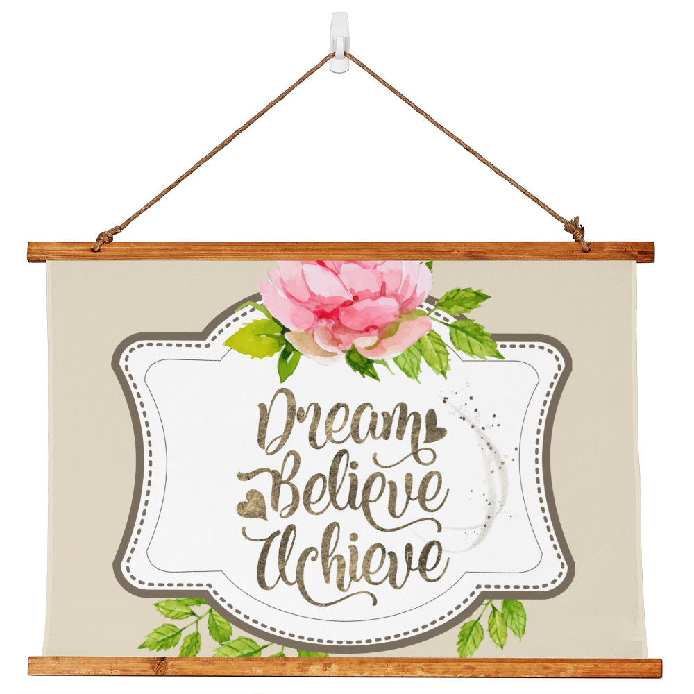 Dream Believe Achieve Inspirational Wood Framed Wall Tapestry