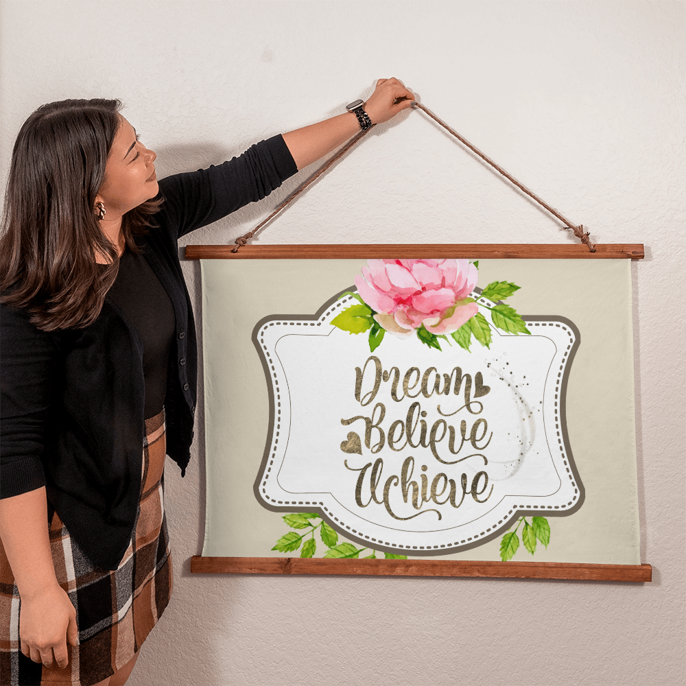 Dream Believe Achieve Inspirational Wood Framed Wall Tapestry