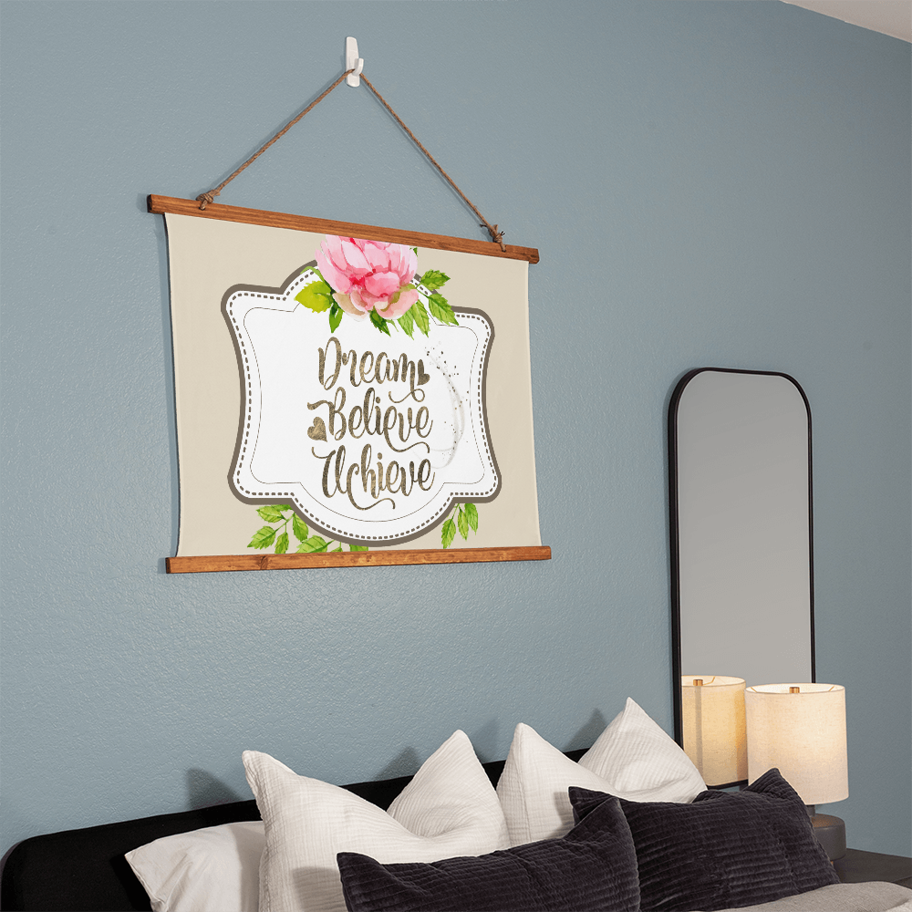 Dream Believe Achieve Inspirational Wood Framed Wall Tapestry