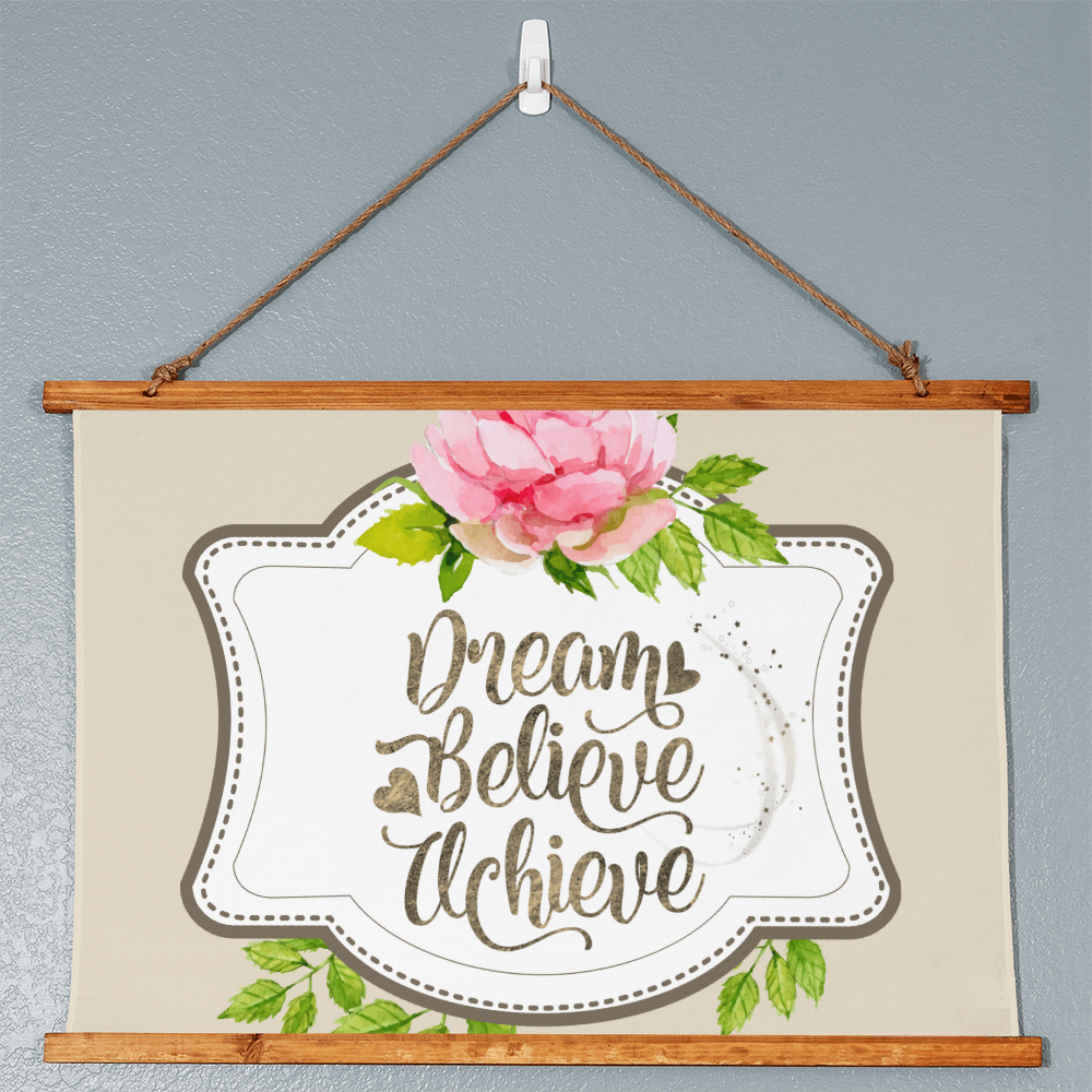 Dream Believe Achieve Inspirational Wood Framed Wall Tapestry