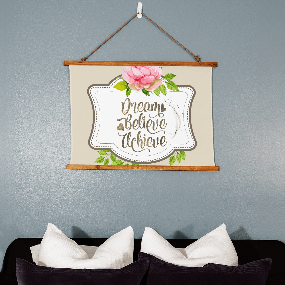 Dream Believe Achieve Inspirational Wood Framed Wall Tapestry
