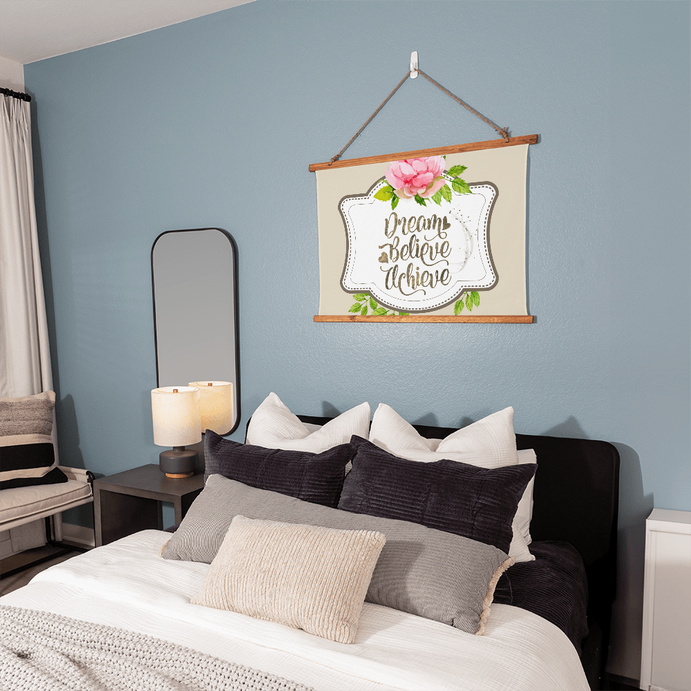 Dream Believe Achieve Inspirational Wood Framed Wall Tapestry