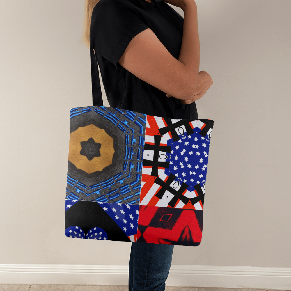 USA Patchwork Design Classic Tote Bag Available in 3 Sizes