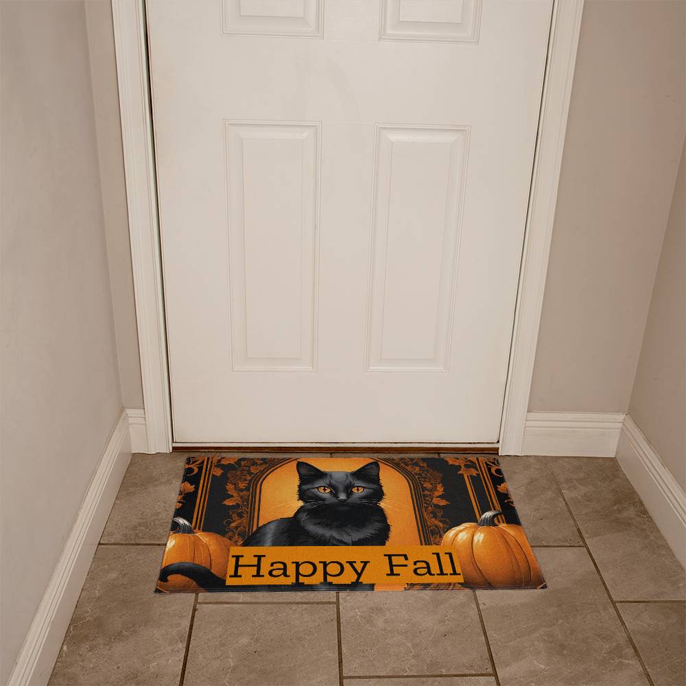Happy Fall Orange Pumpkins with Black Cat Indoor/Outdoor Door Mat