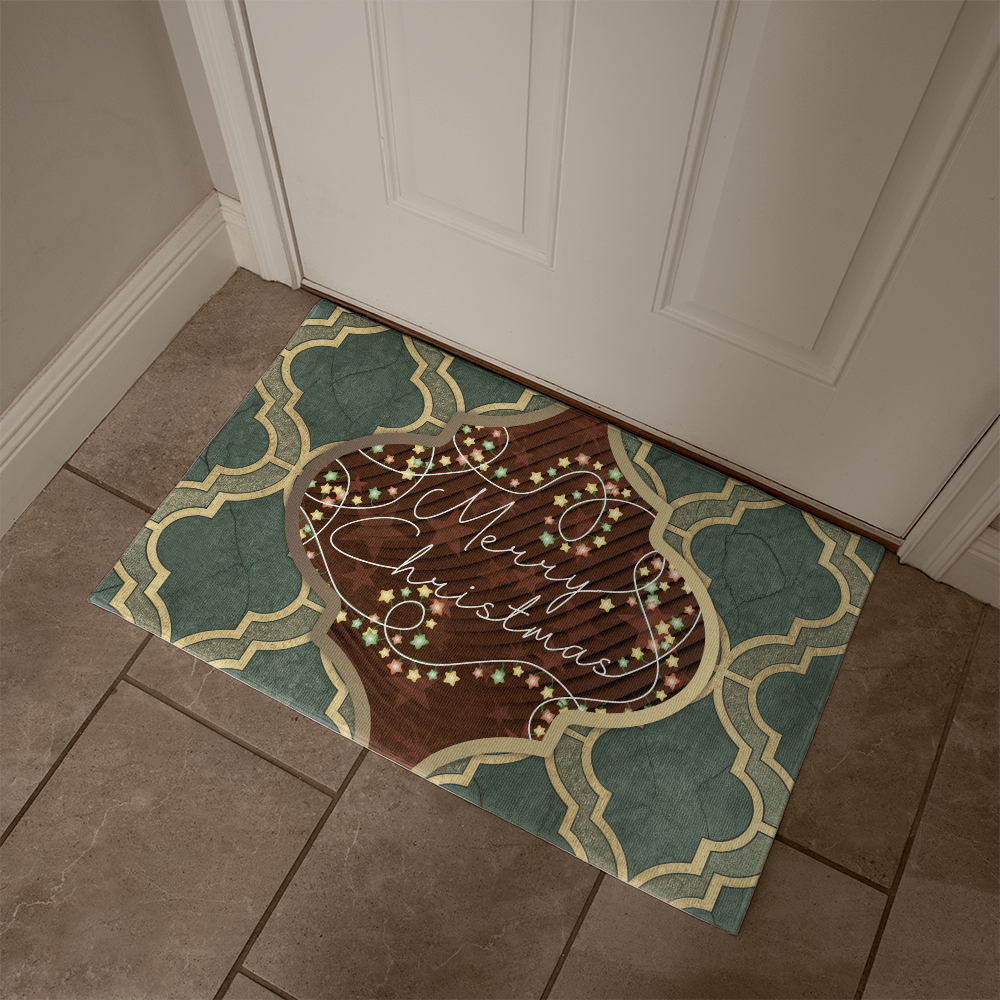 Merry Christmas Arabasque Tile Welcome Mat