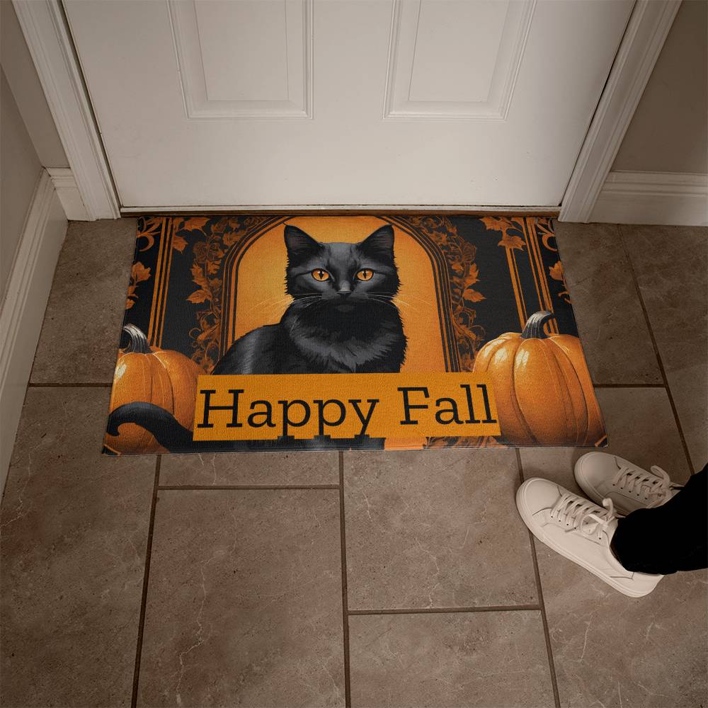 Happy Fall Orange Pumpkins with Black Cat Indoor/Outdoor Door Mat