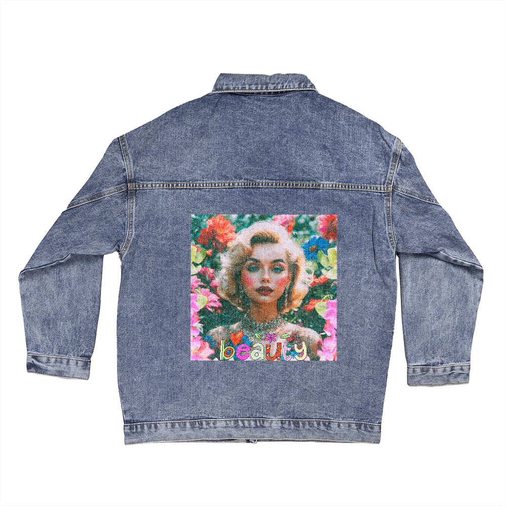Beautiful Floral Woman Oversized Women's DTG Denim Jacket