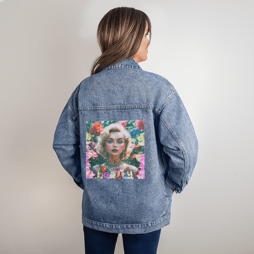 Beautiful Floral Woman Oversized Women's DTG Denim Jacket
