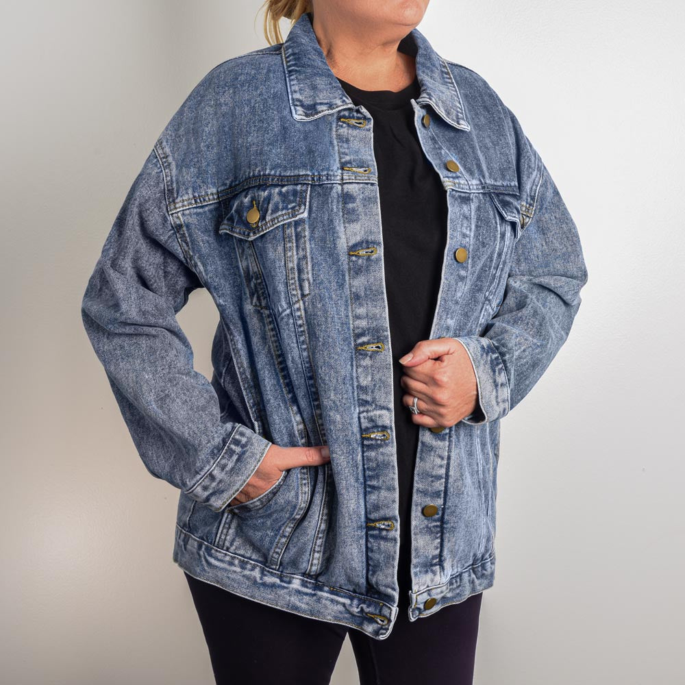 White 2026 Senior Graduate Oversized Women's Blue Denim Jacket