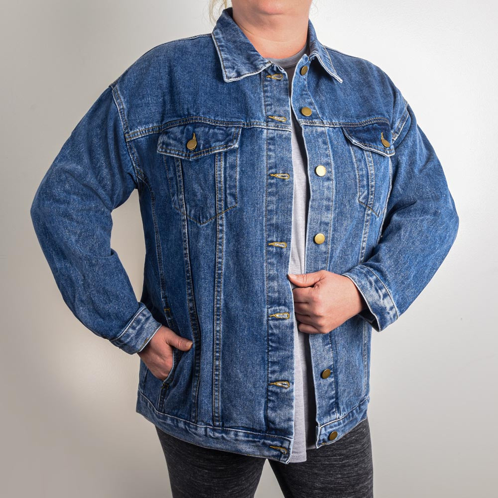 Fashionably Classic Lady with Love Oversized Women's DTG Denim Jacket