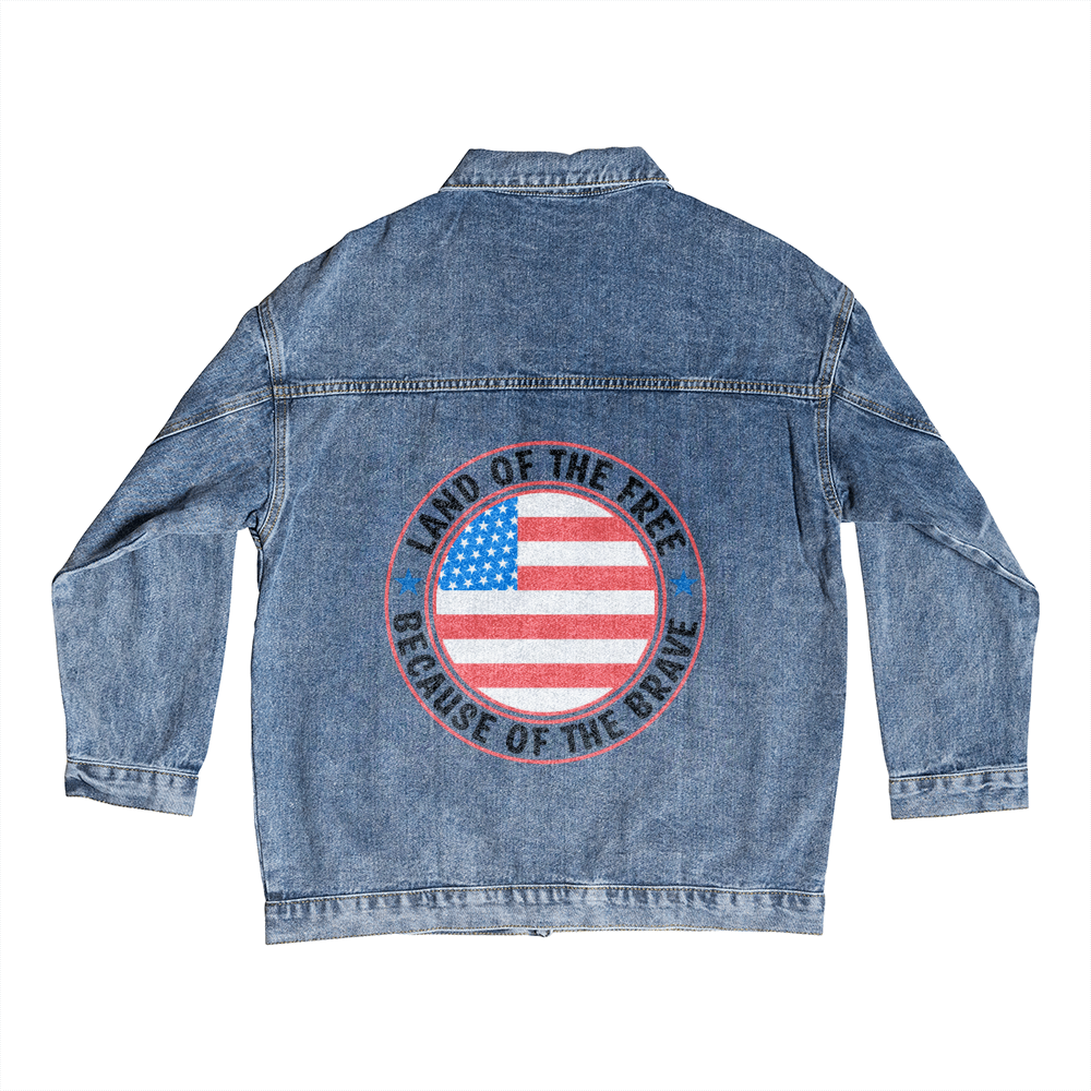 Land of the Free Because of the Brave Men's Blue Denim Jacket