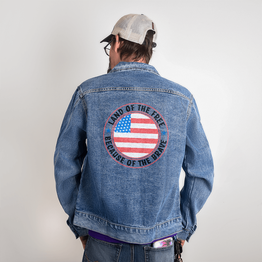 Land of the Free Because of the Brave Men's Blue Denim Jacket