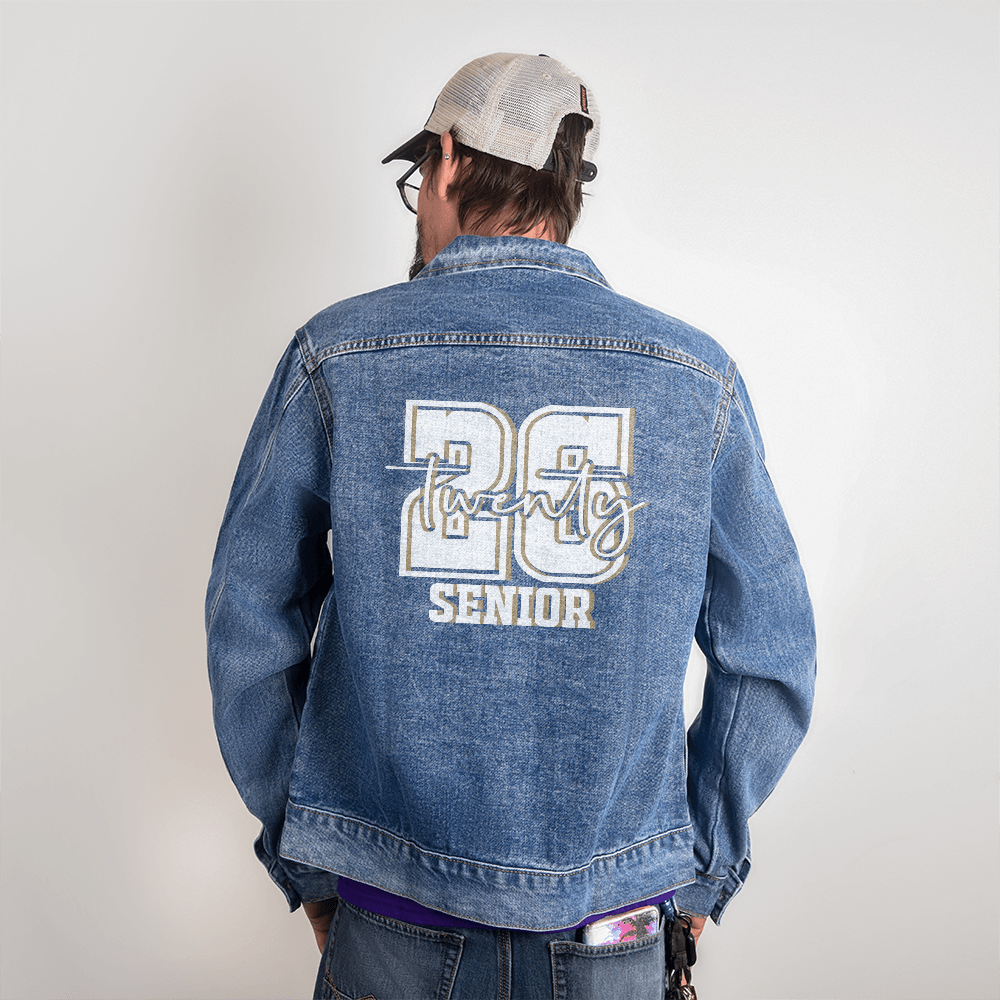 White Senior Twenty 26 Graduate Men's Denim Jacket