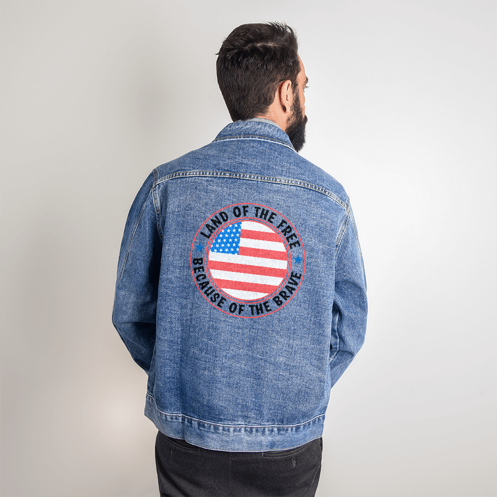 Land of the Free Because of the Brave Men's Blue Denim Jacket