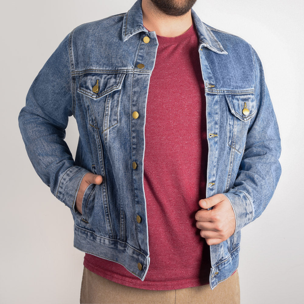 God Bless the USA Heart Men's Blue Denim Jacket