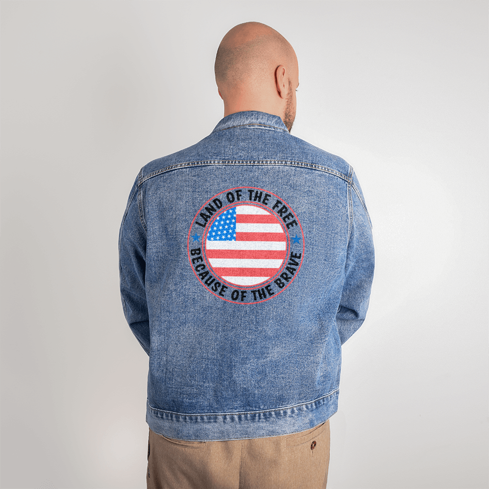 Land of the Free Because of the Brave Men's Blue Denim Jacket
