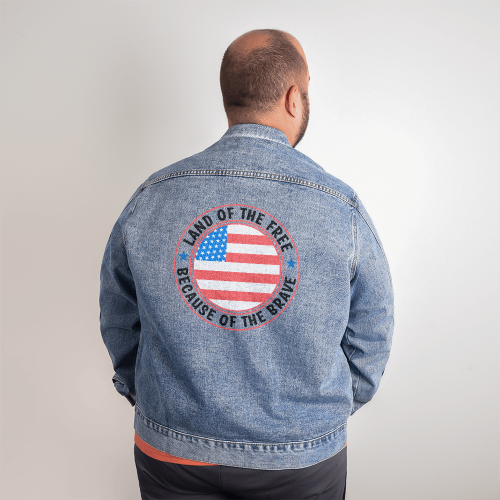 Land of the Free Because of the Brave Men's Blue Denim Jacket