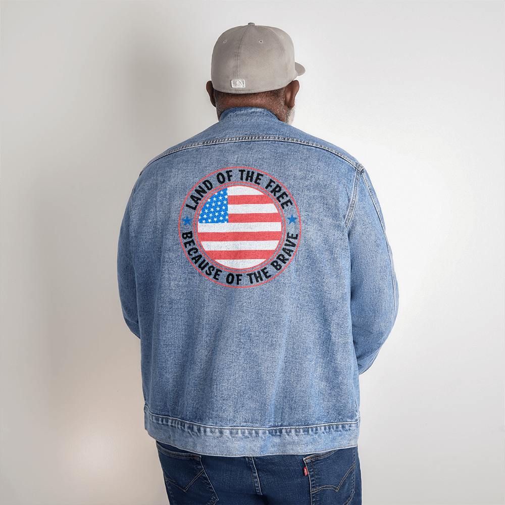 Land of the Free Because of the Brave Men's Blue Denim Jacket
