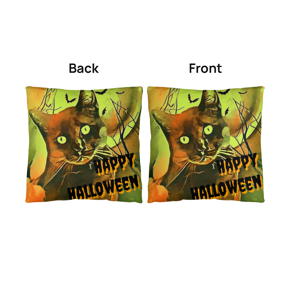 Happy Halloween Black Cat Indoor/Outdoor Fully Stuffed Pillow
