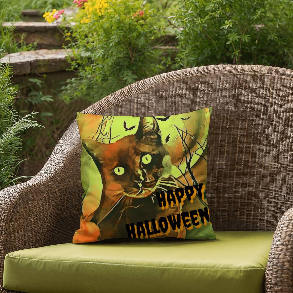Happy Halloween Black Cat Indoor/Outdoor Fully Stuffed Pillow