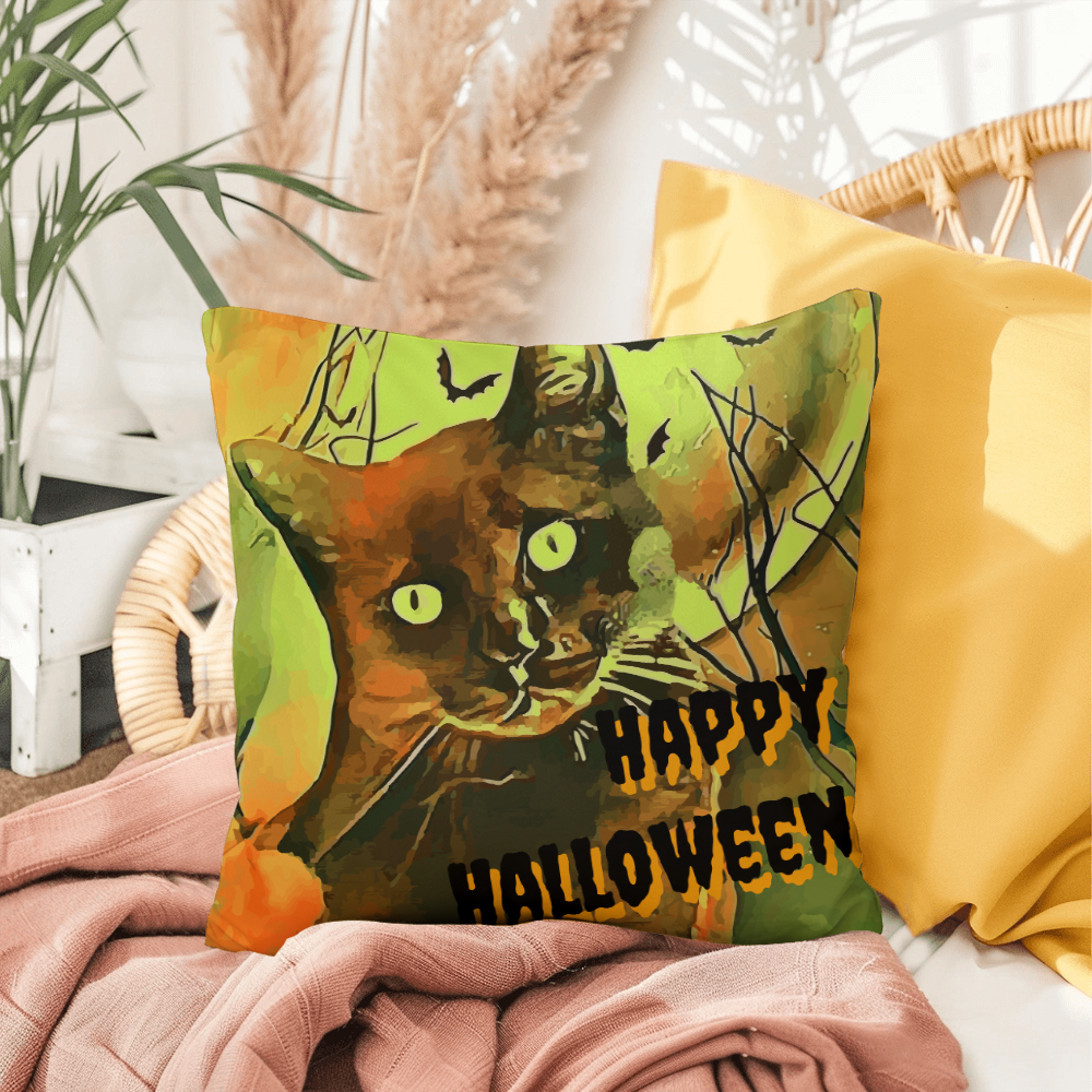 Happy Halloween Black Cat Indoor/Outdoor Fully Stuffed Pillow