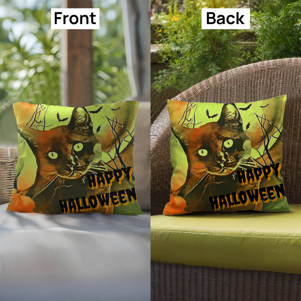 Happy Halloween Black Cat Indoor/Outdoor Fully Stuffed Pillow