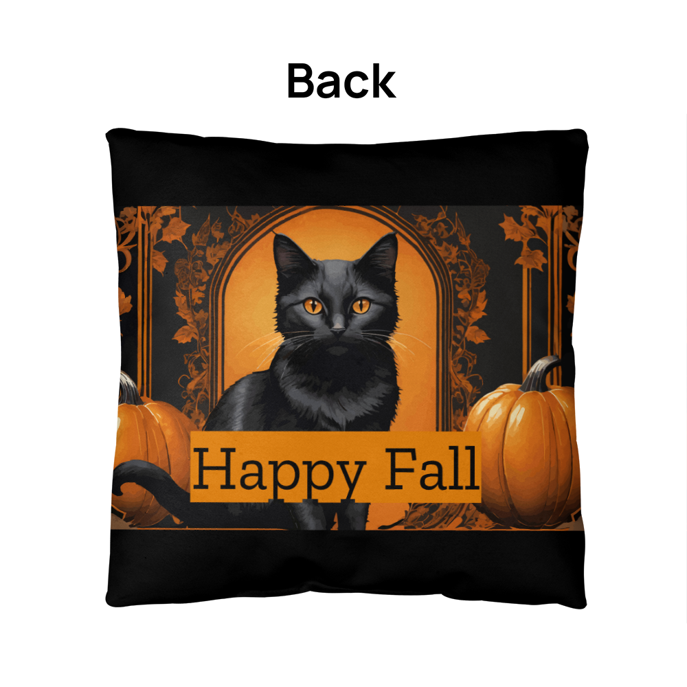 Happy Fall Orange Pumpkins Black Cat Indoor/Outdoor Fully Stuffed Pillow