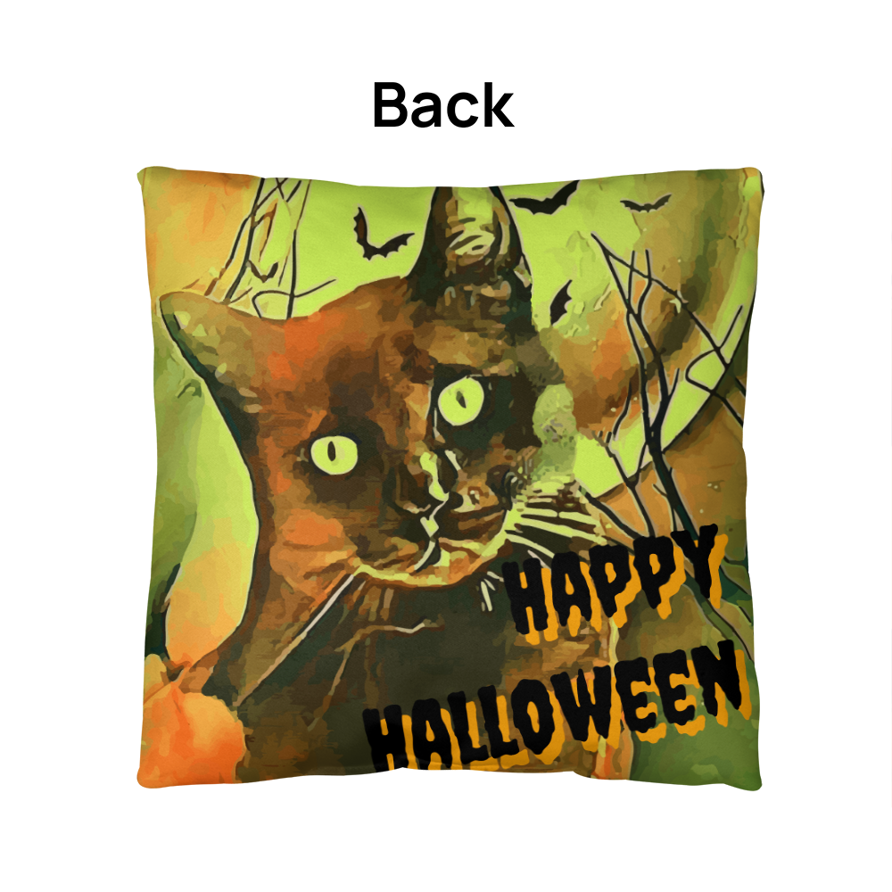 Happy Halloween Black Cat Indoor/Outdoor Fully Stuffed Pillow