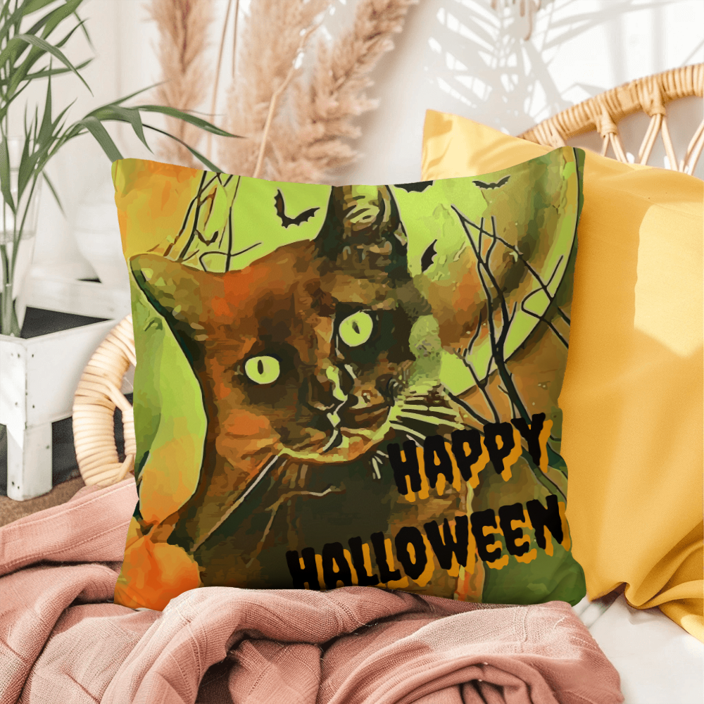Happy Halloween Black Cat Indoor/Outdoor Fully Stuffed Pillow